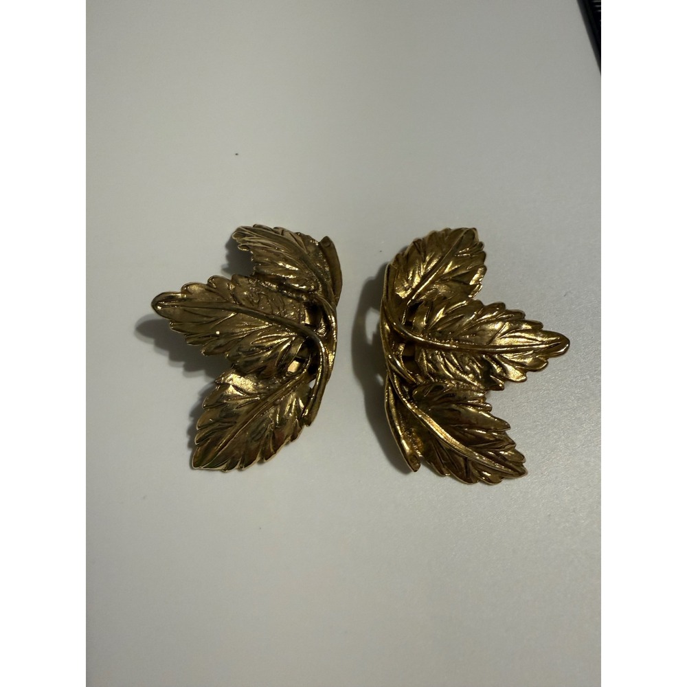 Vintage Musi Gold Tone Triple‎ Leaf Shoe Clips Pat 2460211 Botanical Jewelry
